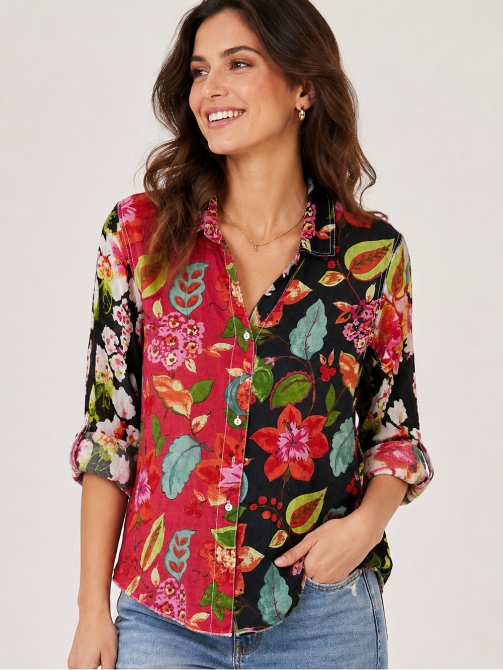 Cino floral button-down shirtjvibrant split-pattern